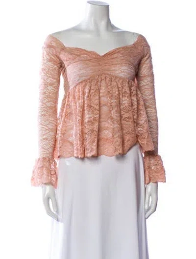 Pre-owned Ronny Kobo Lace Pattern Off-the-shoulder Top W/ Tags In Pink