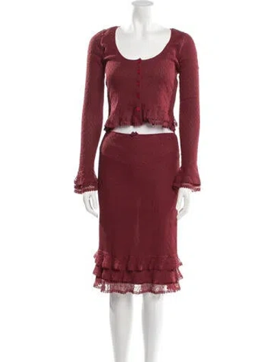 Pre-owned Ronny Kobo Lace Pattern Ruffle Embellishment Skirt Set In Burgundy