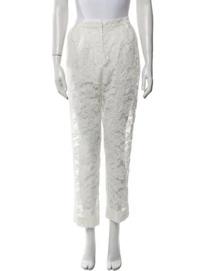 Pre-owned Ronny Kobo Lace Pattern Straight Leg Pants In White