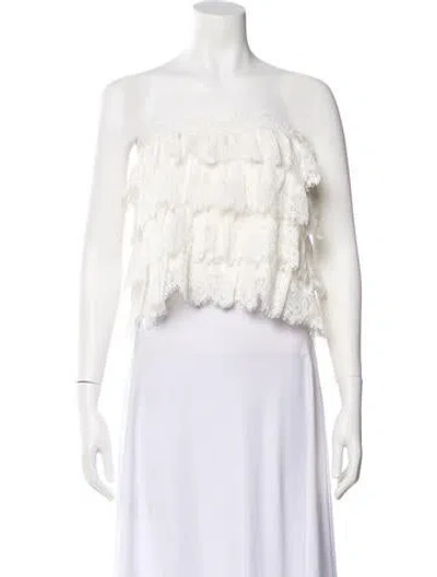 Pre-owned Ronny Kobo Lace Pattern Strapless Top In White