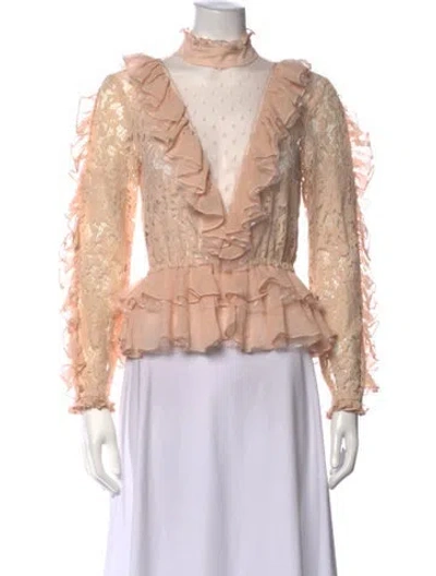 Pre-owned Ronny Kobo Lace Pattern V-neck Blouse In Pink