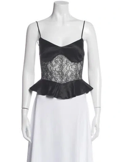 Pre-owned Ronny Kobo Lace Pattern V-neck Top In Black