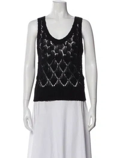 Pre-owned Ronny Kobo Lace Pattern V-neck Top W/ Tags In Black