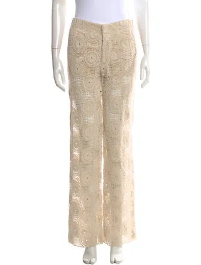 Pre-owned Ronny Kobo Lace Pattern Wide Leg Pants In Neutral