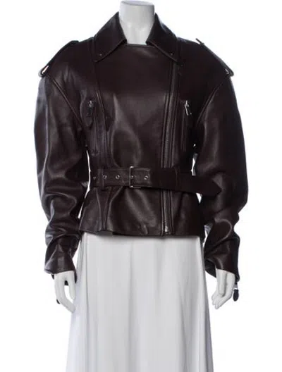 Pre-owned Ronny Kobo Lamb Leather Biker Jacket In Burgundy