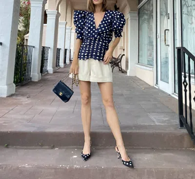 Ronny Kobo Liliana Polka Dot Top In Navy Blue White In Multi