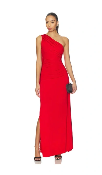 Ronny Kobo Draped One-shoulder Jersey Column Gown In Red