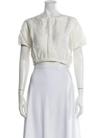 Pre-owned Ronny Kobo Linen Crew Neck Crop Top In White