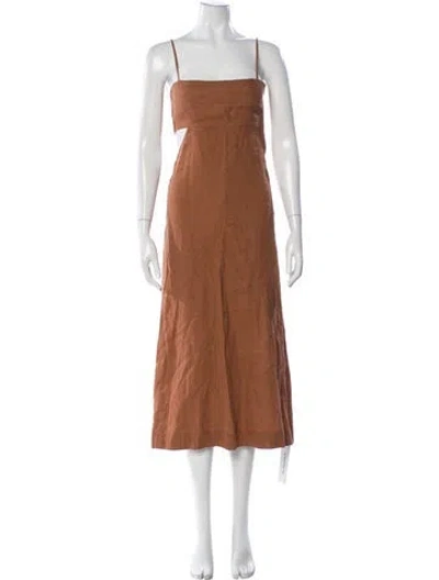Pre-owned Ronny Kobo Linen Midi Length Dress In Brown