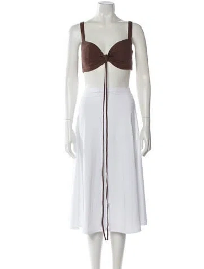Pre-owned Ronny Kobo Linen Square Neckline Crop Top In White