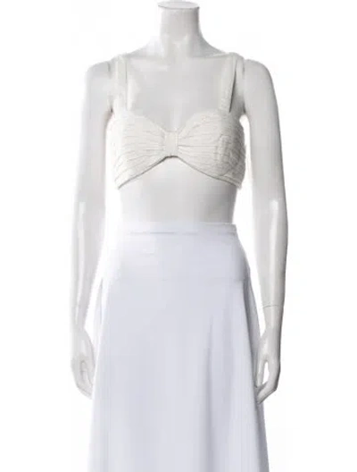 Pre-owned Ronny Kobo Linen Square Neckline Crop Top In White