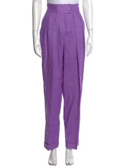 Pre-owned Ronny Kobo Linen Straight Leg Pants In Purple