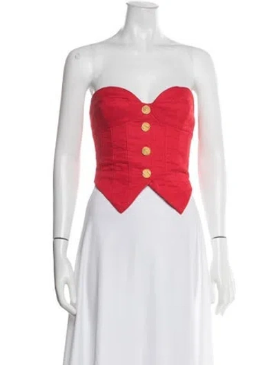 Pre-owned Ronny Kobo Linen Strapless Crop Top In Red