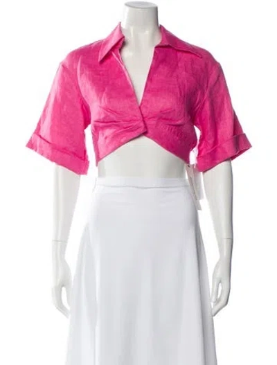 Pre-owned Ronny Kobo Linen V-neck Crop Top W/ Tags In Pink