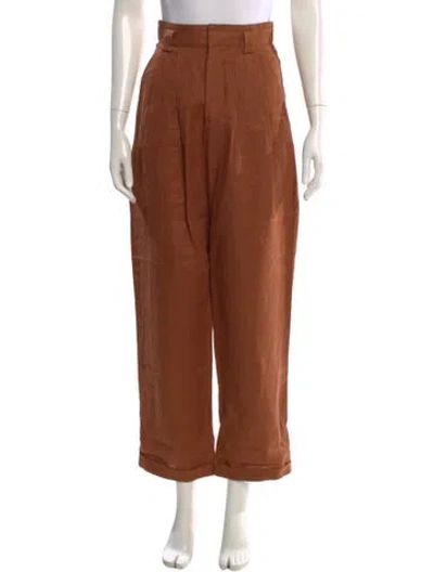 Pre-owned Ronny Kobo Linen Wide Leg Pants In Brown