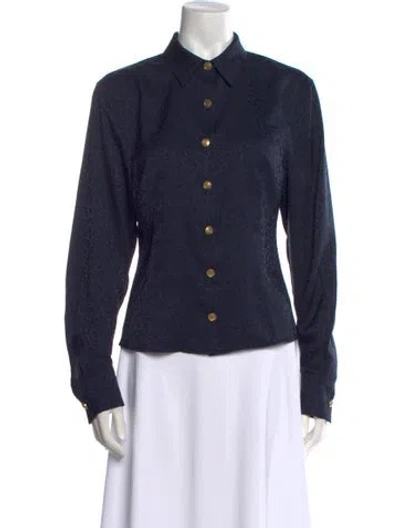 Pre-owned Ronny Kobo Long Sleeve Button-up Top In Blue