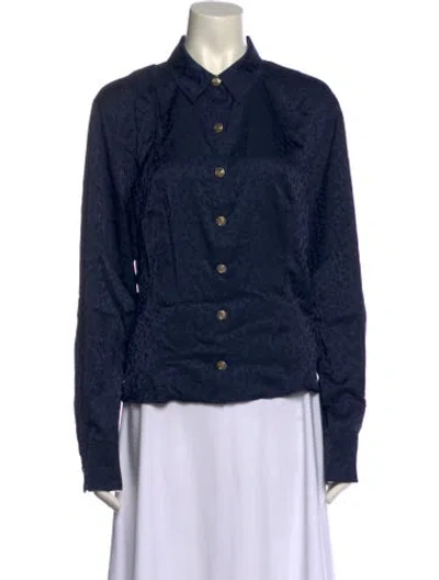 Pre-owned Ronny Kobo Long Sleeve Button-up Top W/ Tags In Blue