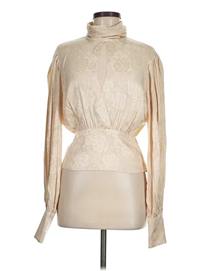 Ronny Kobo Long Sleeve Silk Top Ivory High Neck Tops