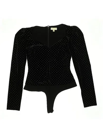 Pre-owned Ronny Kobo Long Sleeve Top Black Plunge Neckline Tops