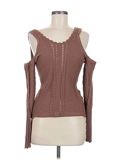Pre-owned Ronny Kobo Long Sleeve Top Brown Cold Shoulder Neckline Tops
