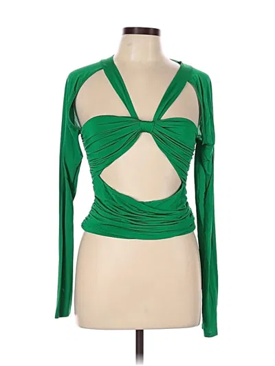 Pre-owned Ronny Kobo Long Sleeve Top Green Plunge Neckline Tops