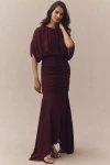 Ronny Kobo Louisa Ruched Chiffon Maxi Dress In Brown