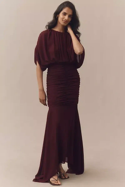 Ronny Kobo Louisa Ruched Chiffon Maxi Dress In Brown