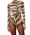 Ronny Kobo Luca Bodysuit In Black & Tan In Brown