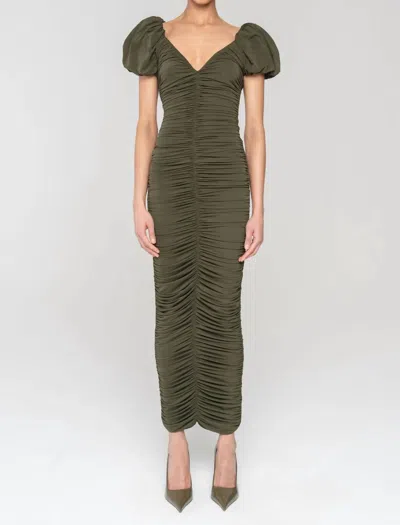 Ronny Kobo Lupine Gathered Bodice Dress In Green