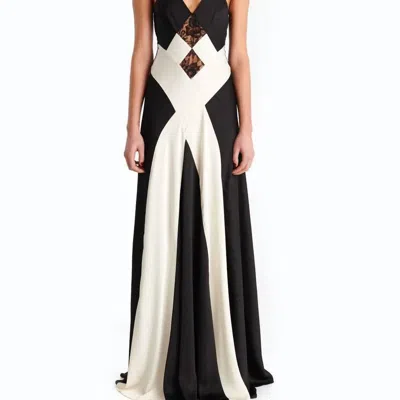 Ronny Kobo Luxy Satin Lace Combo Gown In Ivory/black