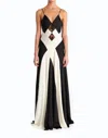RONNY KOBO LUXY SATIN LACE COMBO GOWN IN IVORY/BLACK