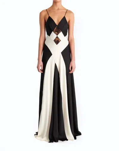 Ronny Kobo Luxy Satin Lace Combo Gown In Ivory/black In Multi