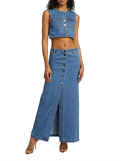 Ronny Kobo Makena Maxi Denim Skirt In Indigo Wash Denim In Blue