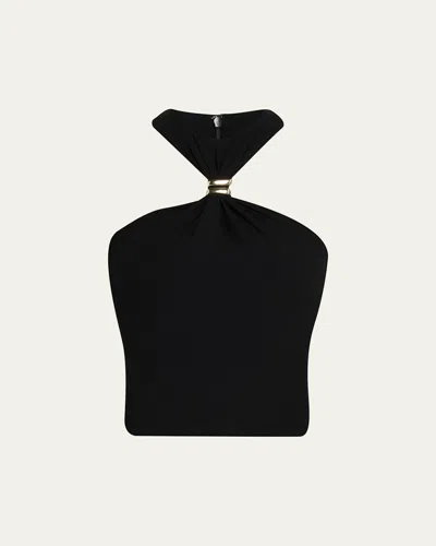 Ronny Kobo Marcel Embellished Halter Jersey Top In Black