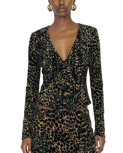 Ronny Kobo Marian Ruffled Blouse In Animal Print