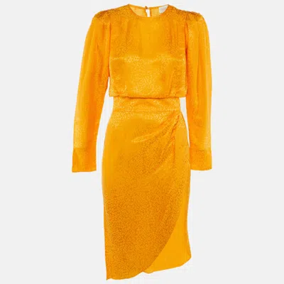 Ronny Kobo Marigold Orange Satin Jacquard Asymmetrical Midi Dress
