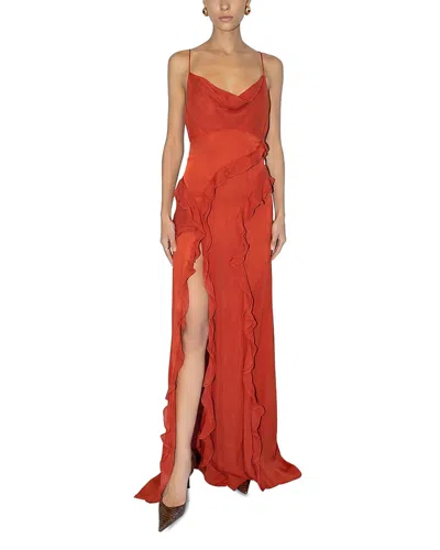 Ronny Kobo Milena Ruffle Trim Dress In Orange
