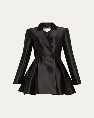 Ronny Kobo Miley Pleated Fit-&-flare Blazer Mini Dress In Black