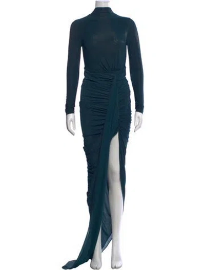 Pre-owned Ronny Kobo Mock Neck Long Dress In Blue