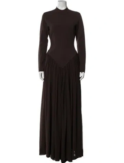 Pre-owned Ronny Kobo Mock Neck Long Dress In Brown
