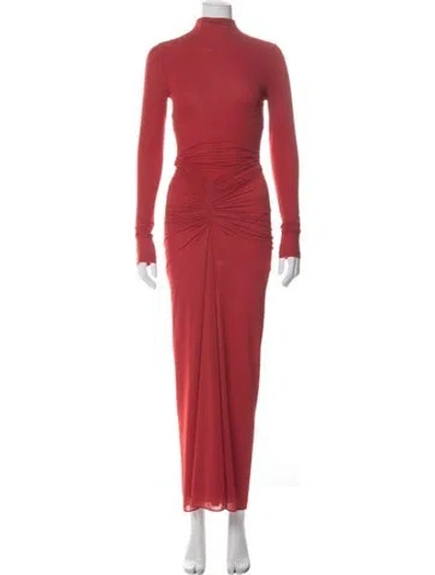 Pre-owned Ronny Kobo Mock Neck Long Dress In Red