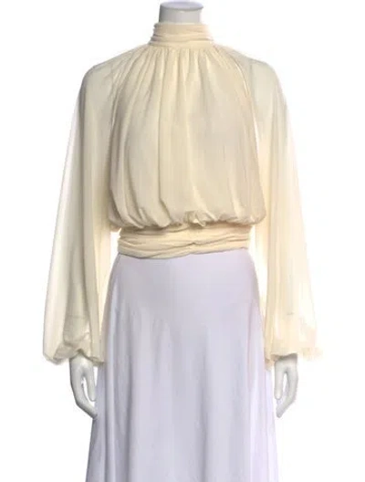 Pre-owned Ronny Kobo Mock Neck Long Sleeve Blouse In Neutrals