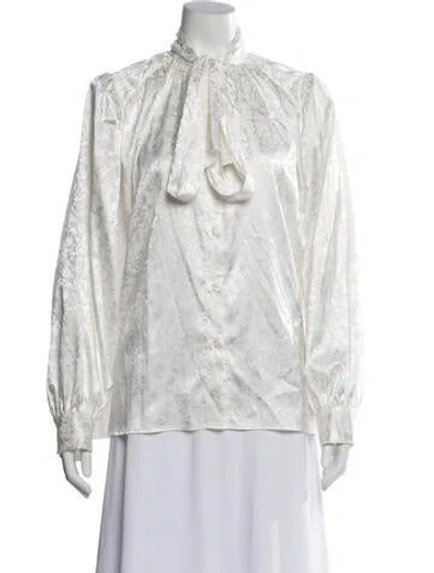 Pre-owned Ronny Kobo Mock Neck Long Sleeve Blouse In White