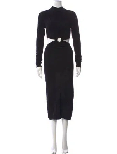 Pre-owned Ronny Kobo Mock Neck Midi Length Dress In Black