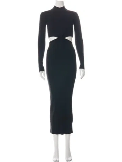 Pre-owned Ronny Kobo Mock Neck Midi Length Dress In Black/blue