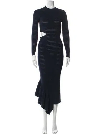 Pre-owned Ronny Kobo Mock Neck Midi Length Dress In Blue