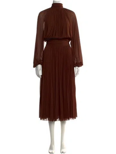 Pre-owned Ronny Kobo Mock Neck Midi Length Dress In Brown