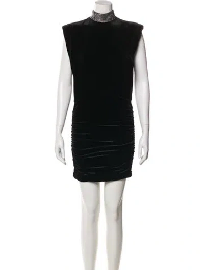 Pre-owned Ronny Kobo Mock Neck Mini Dress In Black
