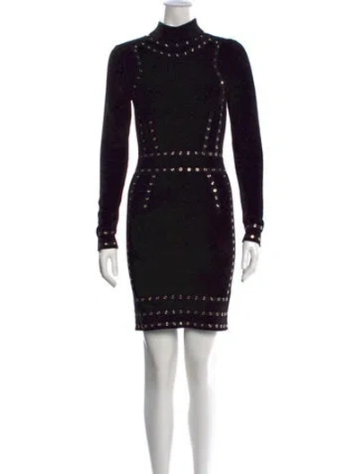 Pre-owned Ronny Kobo Mock Neck Mini Dress In Black