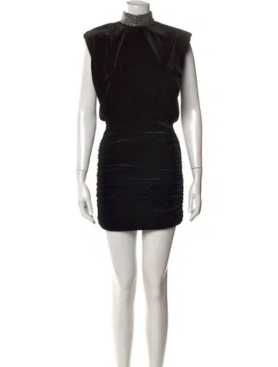 Pre-owned Ronny Kobo Mock Neck Mini Dress In Black